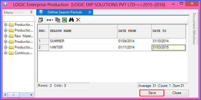 setup production season period 22